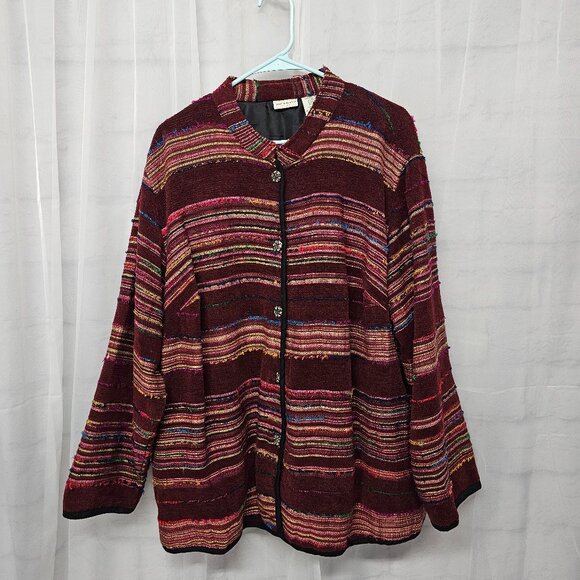 Vintage White Stag Jacket Striped Boho Chenille Fringed Casual 22/24W - Picture 1 of 9